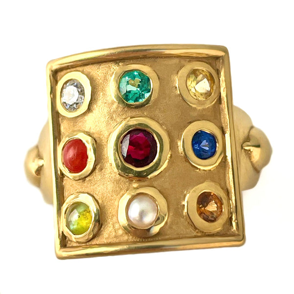 Oocha Mani - Custom Navaratna Ring, 22K Gold, Jyotish jewelry. Vedic astrology jewelry