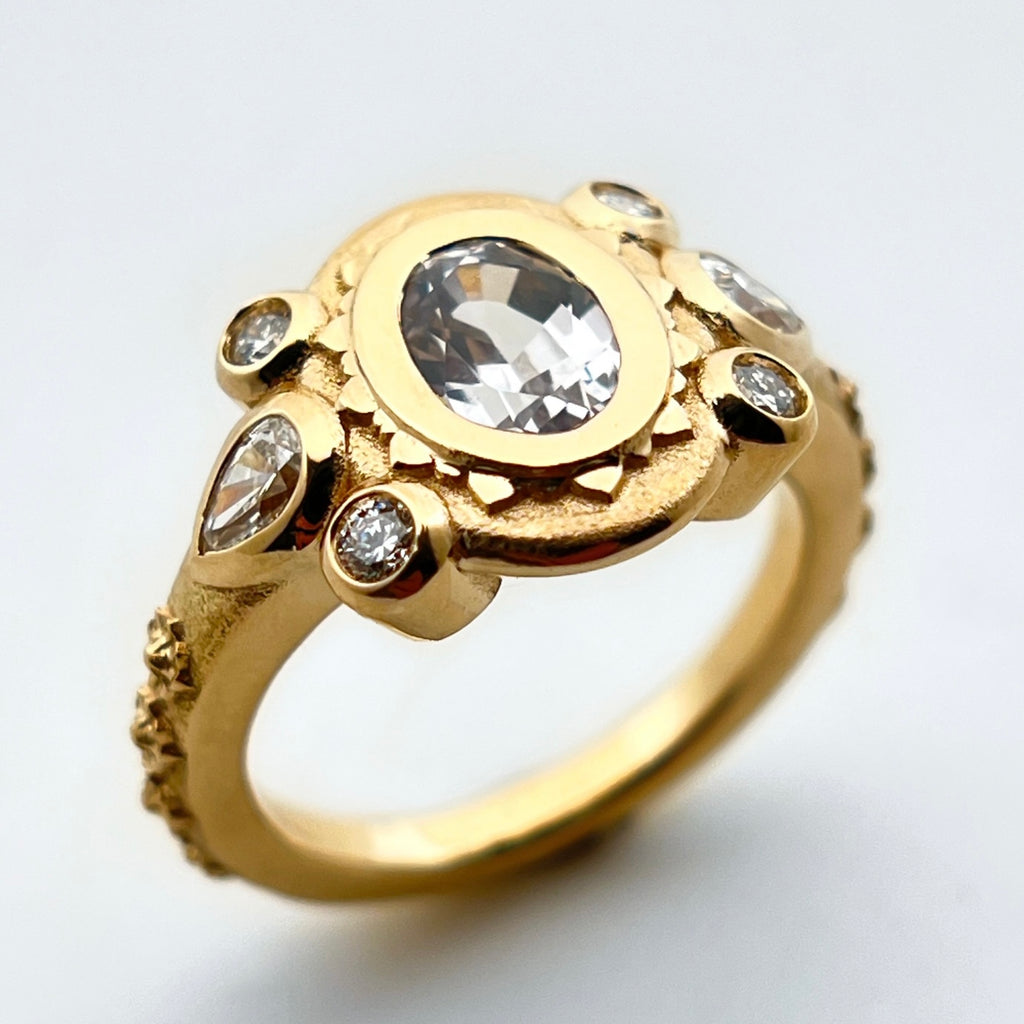 Oocha Mani - Diamond & White Sapphire Ring for Shukra (Venus). Jyotish jewelry. Vedic astrology jewelry, vedic gemstone, jyotish gemstone, vedic bridal jewelry