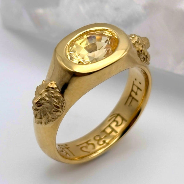 Oocha Mani - Yellow Sapphire Narsimha Ring for Jupiter, 22K Gold, Jyotish jewelry. Vedic astrology jewelry
