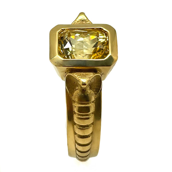 Oocha Mani - Yellow Sapphire 'Naga' Ring for Brihaspati (Jupiter), 22K Gold, Jyotish jewelry. Vedic astrology jewelry