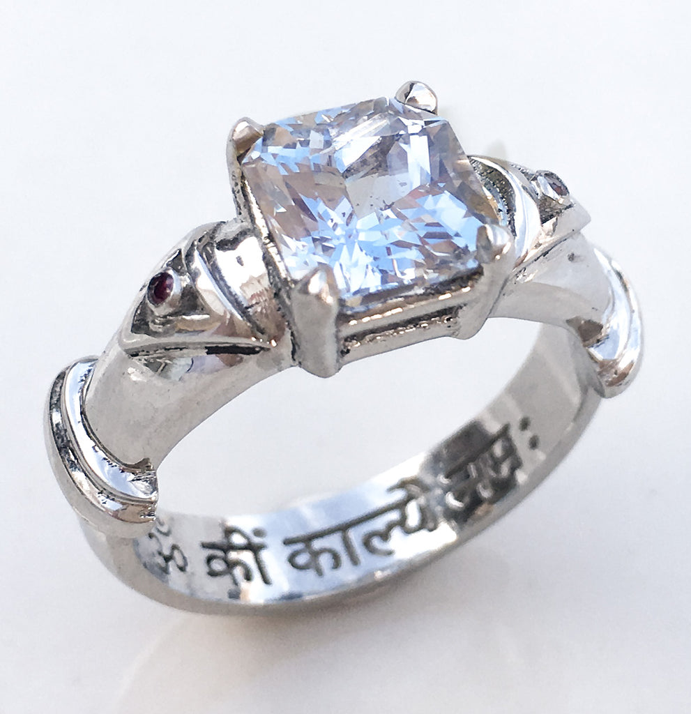 Oocha Mani - White Sapphire 'Shakti' Ring for Shukra, White Gold, Jyotish jewelry. Vedic astrology jewelry