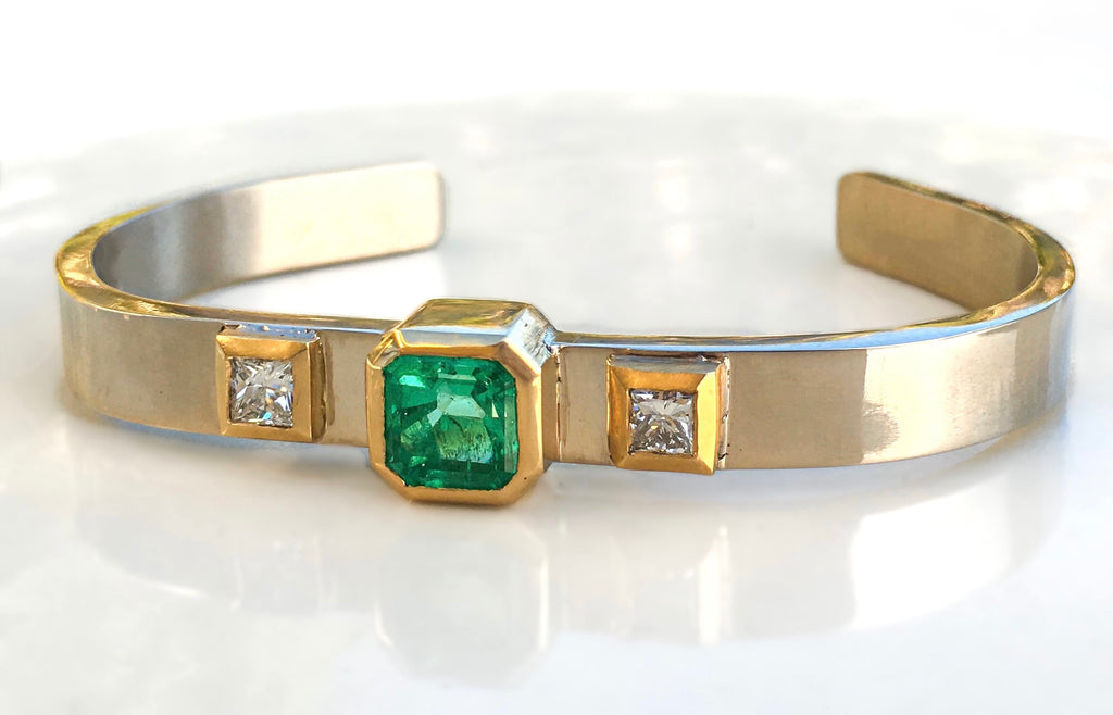 Oocha Mani - Emerald & Diamond Cuff for Budha & Shukra. Jyotish jewelry. Vedic astrology jewelry
