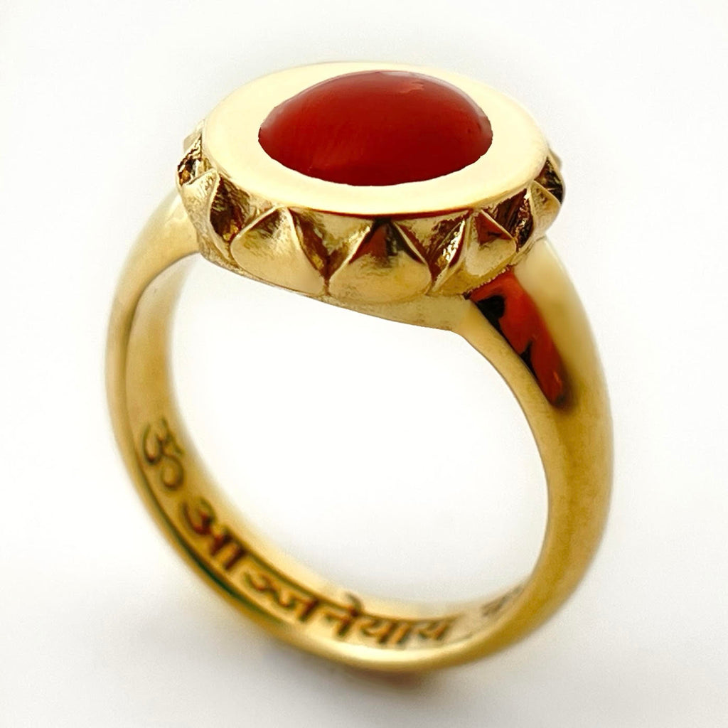 Oocha Mani - Red Coral Ring for Mangala (Mars), Jyotish jewelry. Vedic astrology jewelry