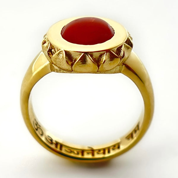Oocha Mani - Red Coral Ring for Mangala (Mars), Jyotish jewelry. Vedic astrology jewelry